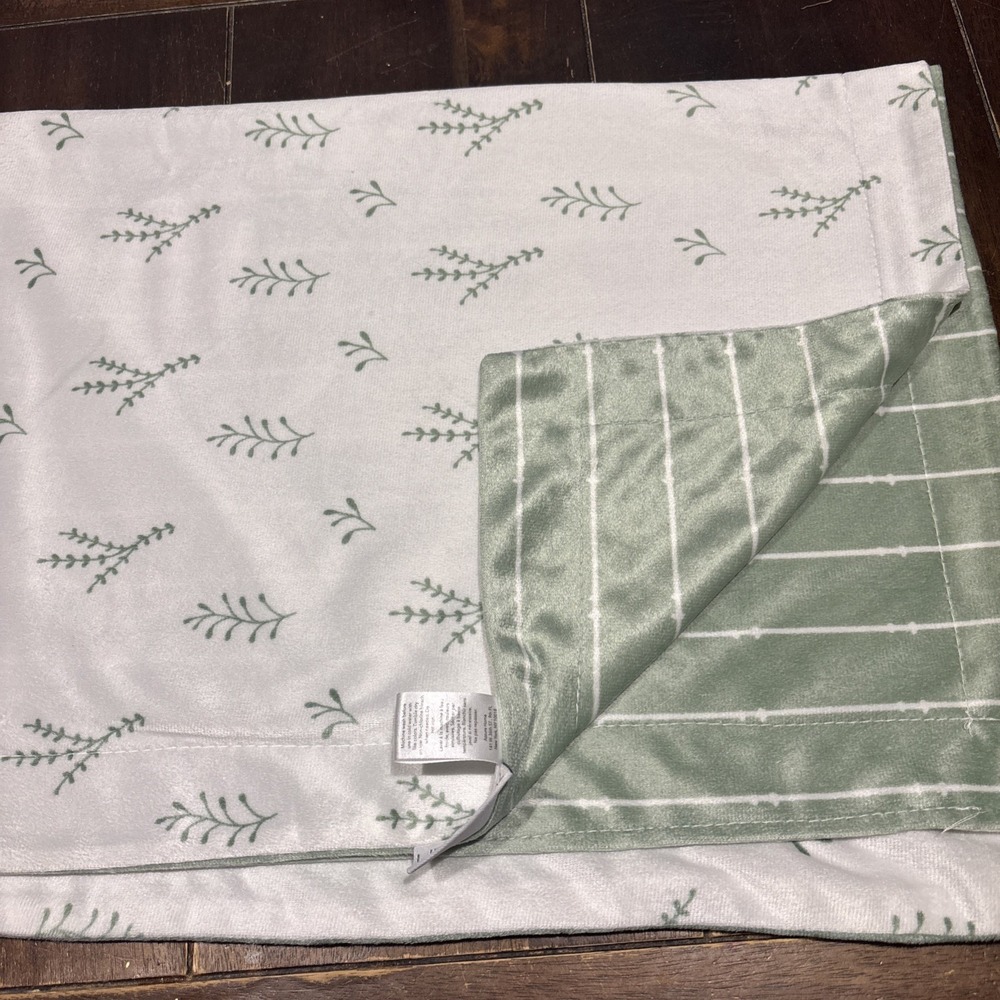 Lila‎ & Jack Baby Blanket Reversible Green Leaves - White/Green Striped 40x30